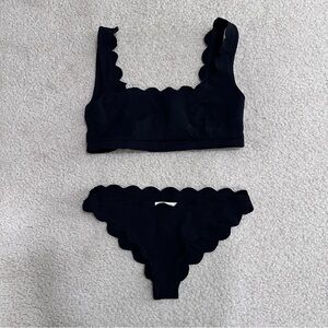 Marysia Swim Black Scalloped Ribbed Bikini Set